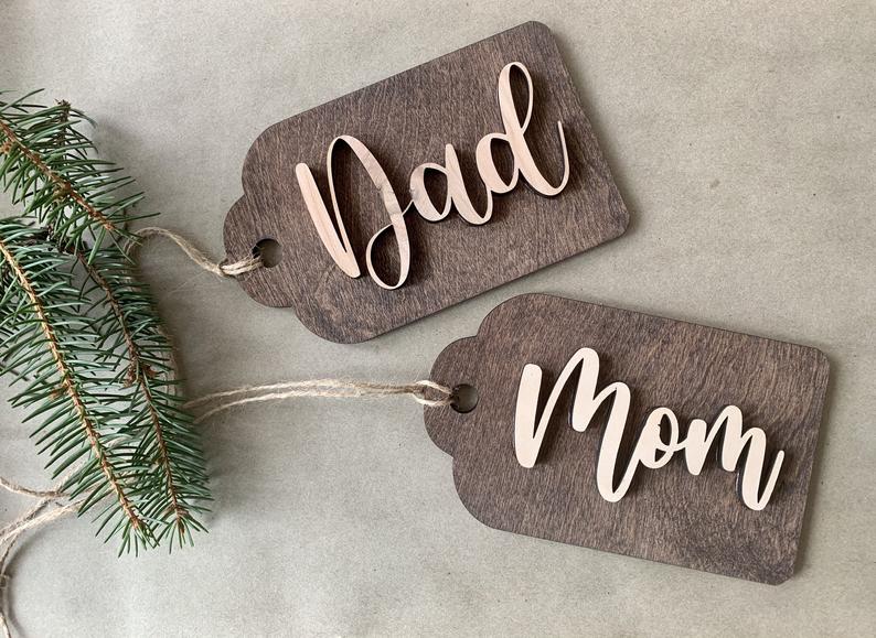 Laser Cut Gift Tags Stocking Tag Personalized 3D Present Tag Custom Christmas Wood Gift Tags